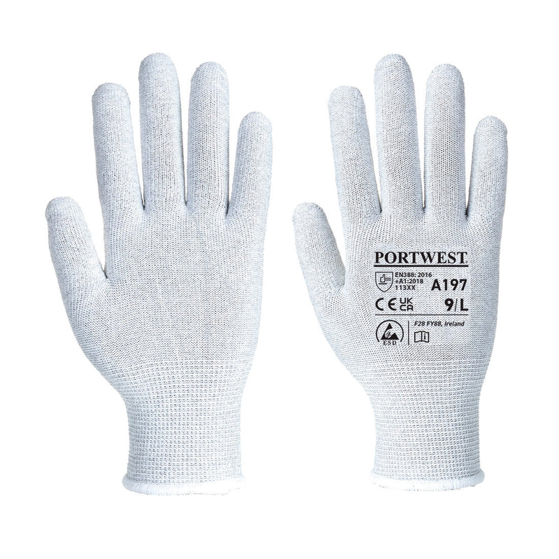 White Portwest A197 Antistatic Liner Glove for ESD protection.