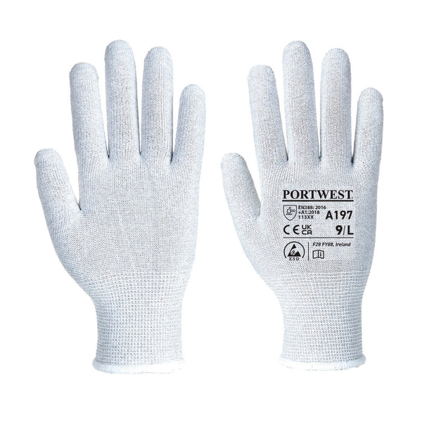 White Portwest A197 Antistatic Liner Glove for ESD protection.