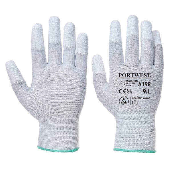 White Portwest A198 Antistatic PU Fingertip Glove.