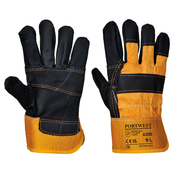 Hi-vis yellow Portwest A200 Criss-Cross Glove with PVC grip pattern.