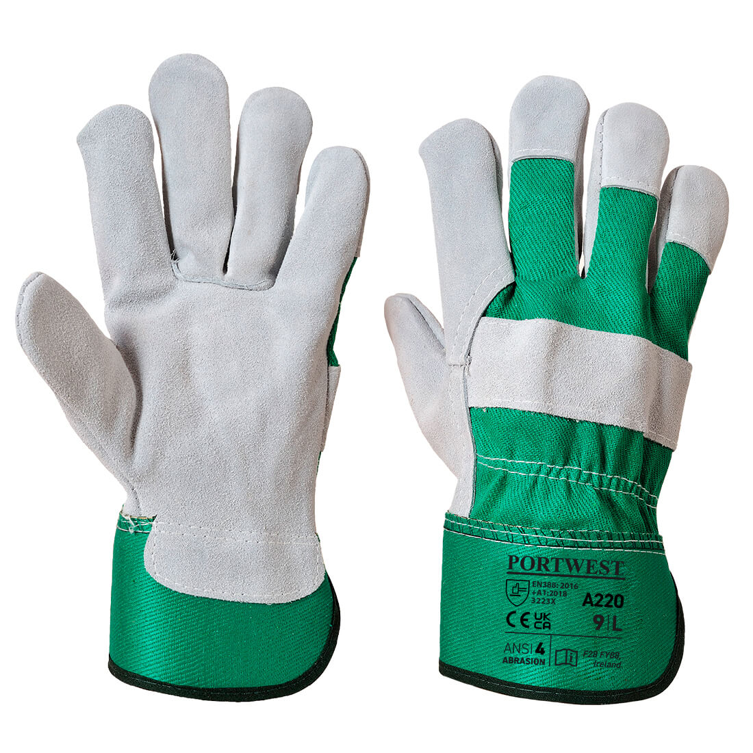 Green Portwest A220 Crinkle Latex Grip Glove for secure handling.