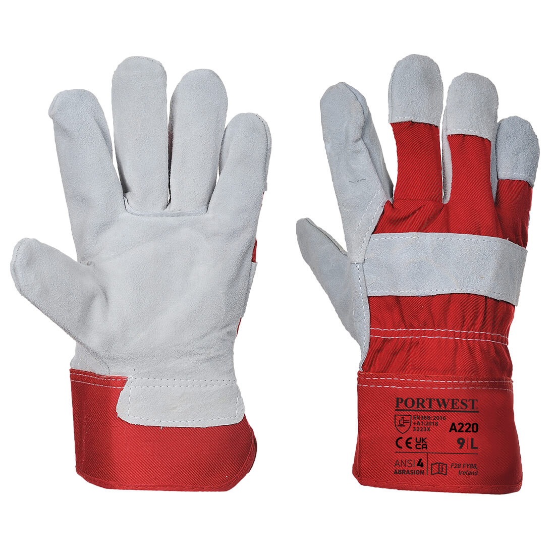yellow Portwest A220 Crinkle Latex Grip Glove on a flat surface.