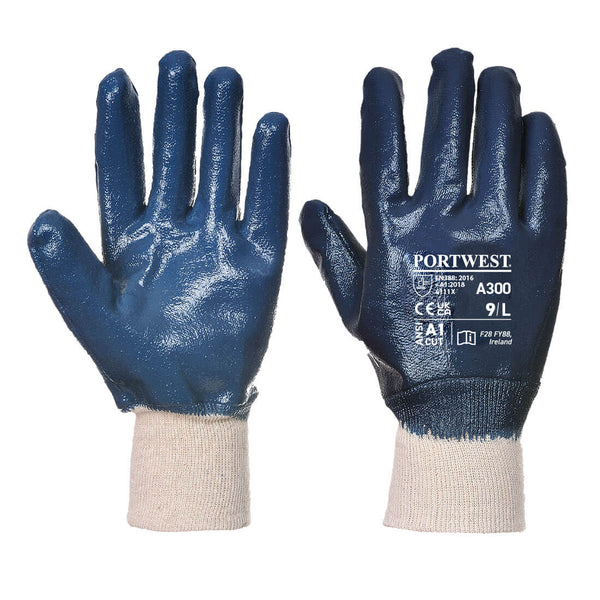 Navy Portwest A300 Heavy-Duty Nitrile Glove with safety cuff.
