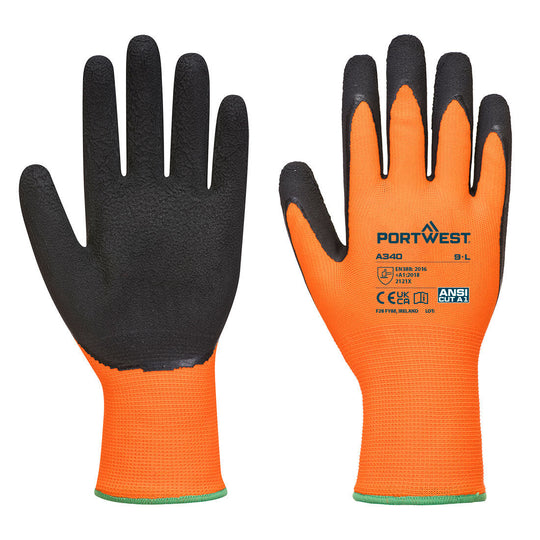 Orange and black Portwest A340 Thermal Latex Glove for cold handling.