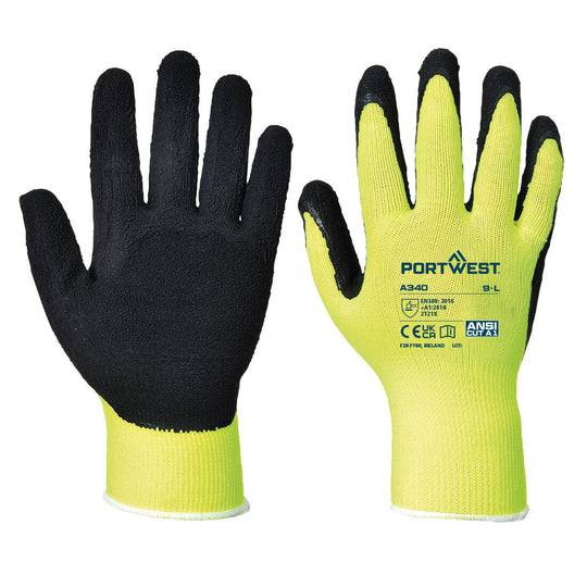 Yellow and black Portwest A340 Thermal Latex work glove.