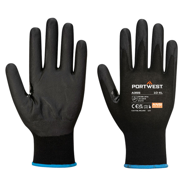 Black Portwest A355 PU Cut Resistant Glove, offering level D cut protection.