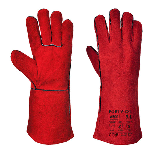 Red Portwest A505 Welders Gauntlet made from high-quality leather.