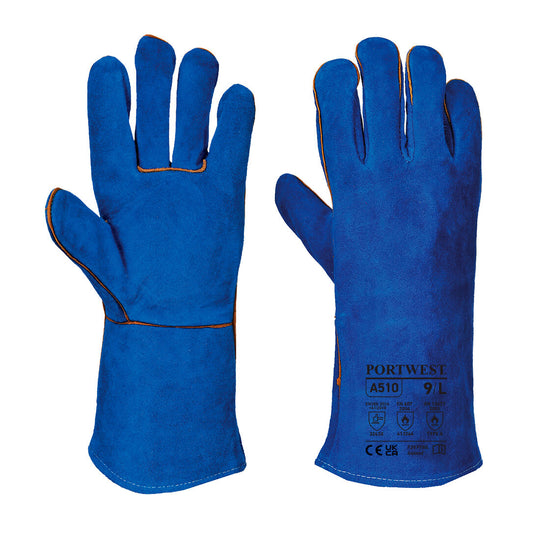 Blue Portwest A510 Leather Welding Gauntlet for protection during welding.