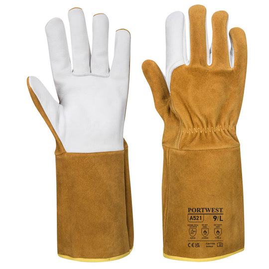 Brown Portwest A521 Argon Welder Glove, Type B, for precision welding.