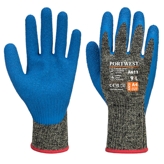 Blue Portwest A611 CTG-1 Cut-Resistant Glove with leather palm.