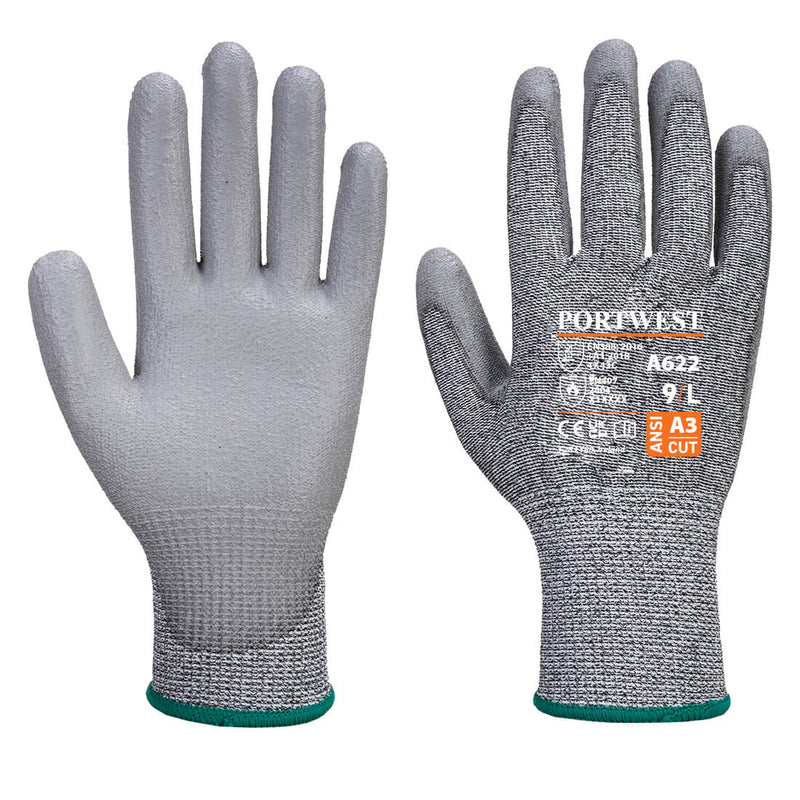 Grey Portwest A622 PU Cut-Resistant Glove, cut level C, for high dexterity.