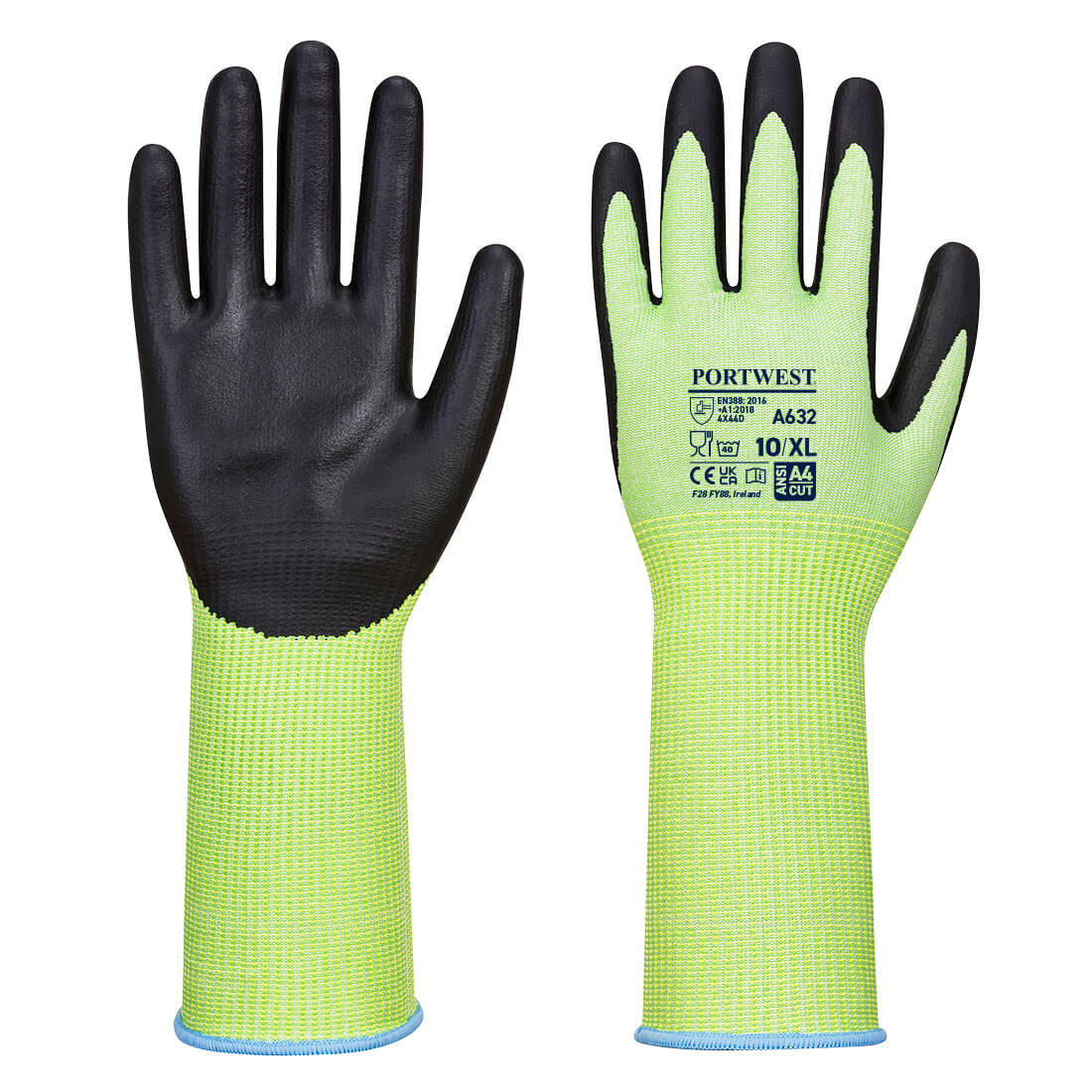Green and black Portwest A632 Dexti-Cut Nitrile Foam Glove, level E.