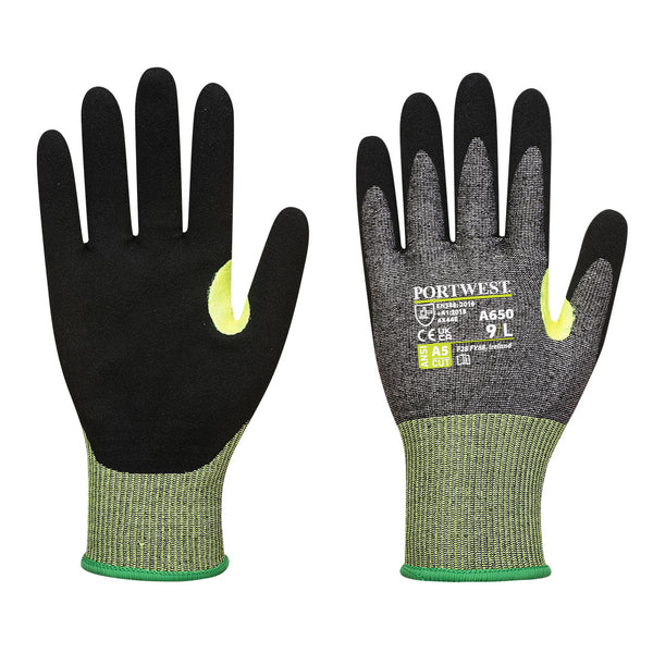 Grey Portwest A650 Nitrile Foam Cut-Resistant Glove, cut level B.