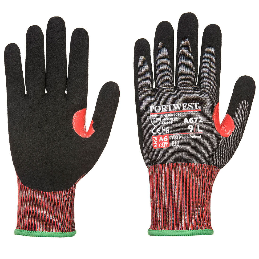 Black Portwest A672 TPV Impact Glove, cut level F, for maximum protection.
