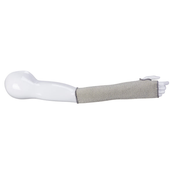 A grey Portwest 14-inch cut-resistant sleeve, model A689GRR.