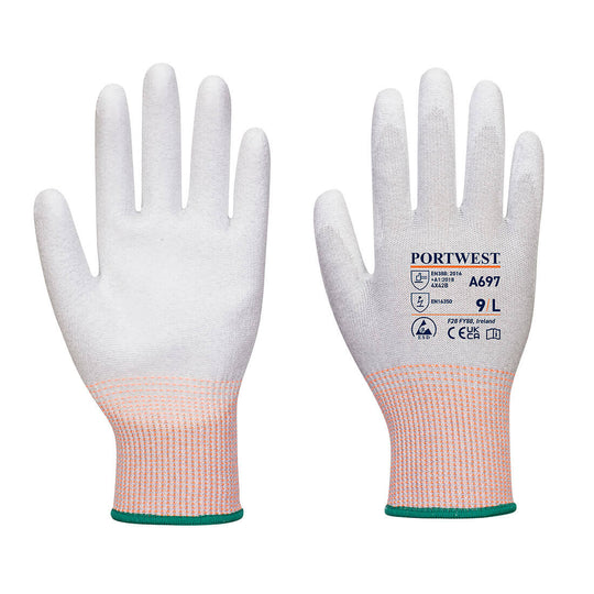 Grey Portwest A697 Recycled PET Glove with nitrile foam coating.