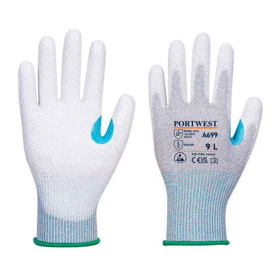 Grey Portwest A699 Recycled PET Cut-Resistant Glove, level B.