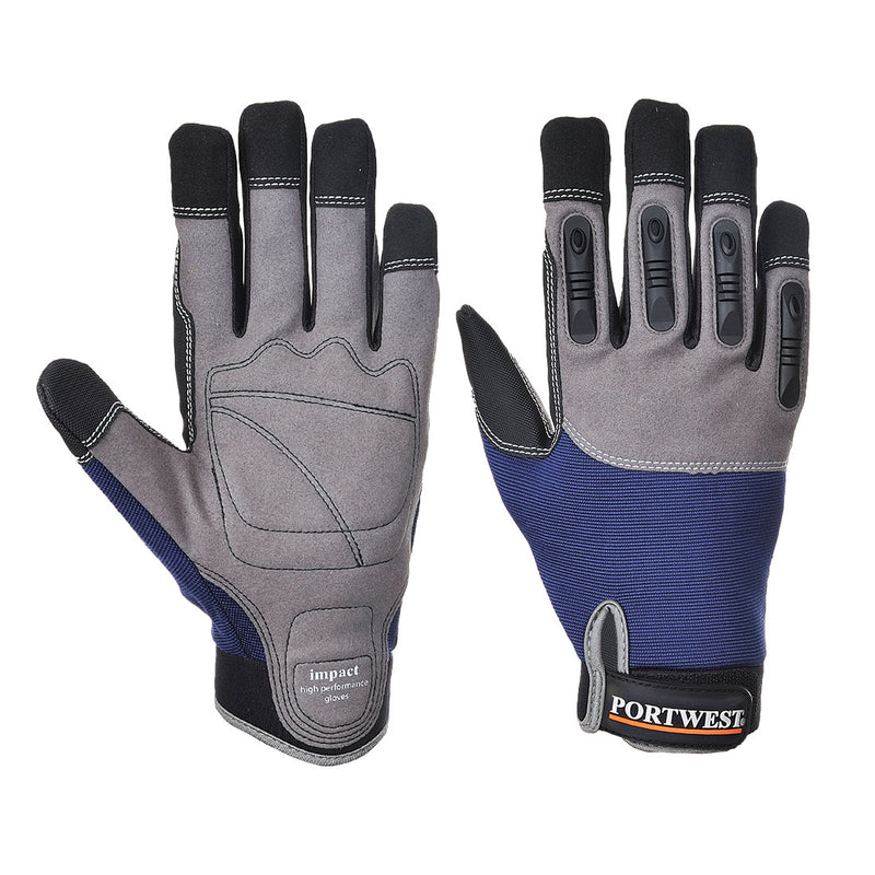 Navy Portwest A720 Pro-Mechanic Glove with hook and loop cuff.