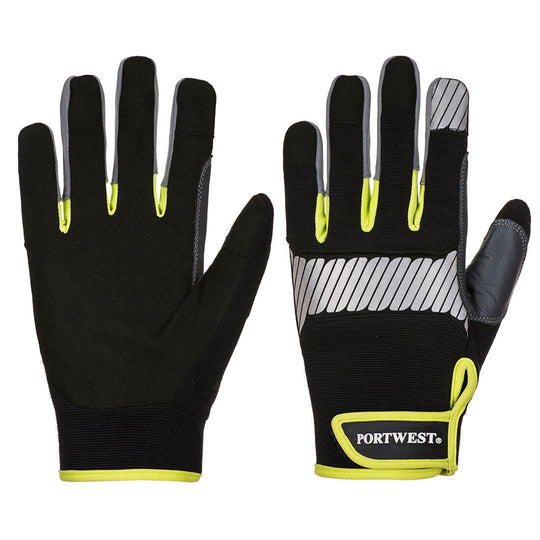 Black and yellow Portwest A770 DermiFlex Glove for precision handling.