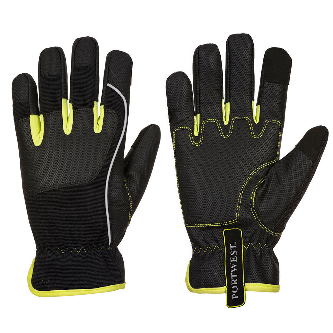 Black and yellow Portwest A771 DermiFlex Aqua Glove.