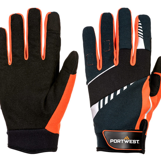 A pair of Portwest DX4 LR Cut Gloves A774 in grey and black.