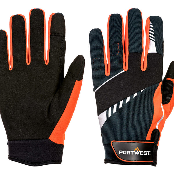A pair of Portwest DX4 LR Cut Gloves A774 in grey and black.