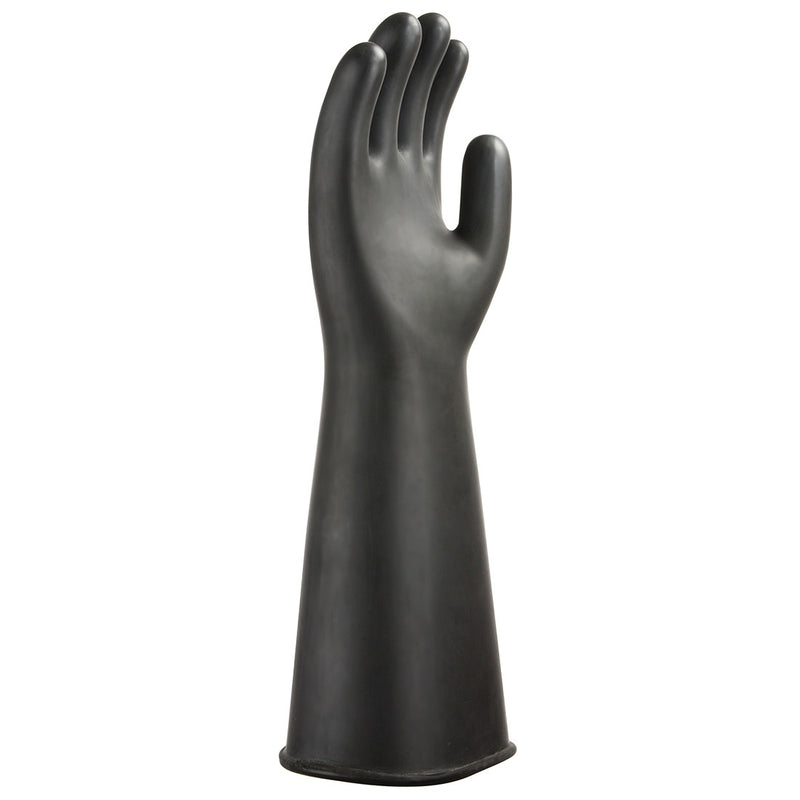 A pair of black Portwest heavyweight latex rubber gauntlets.