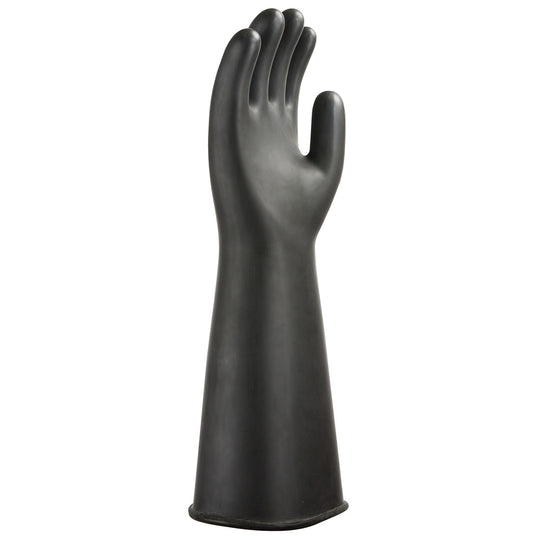 A pair of black Portwest heavyweight latex rubber gauntlets.
