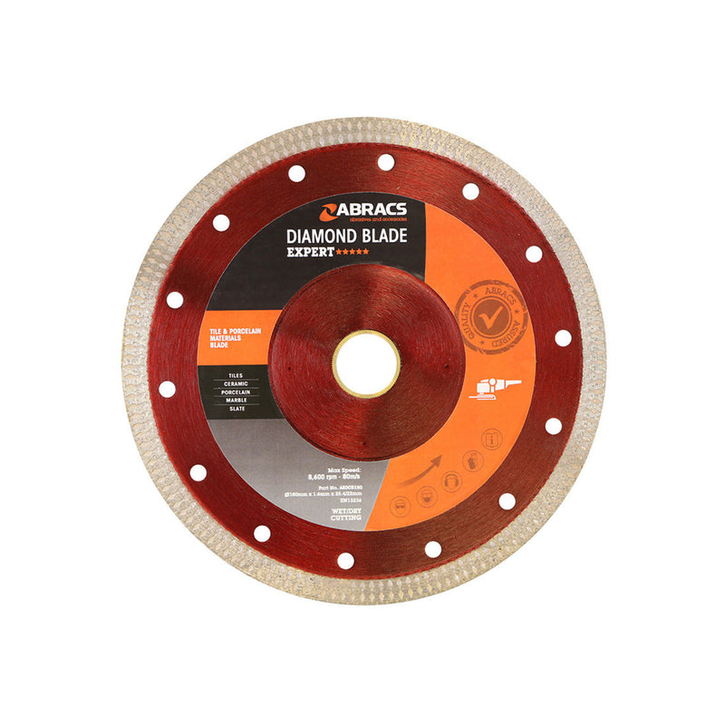 Large 180mm Abracs yellow diamond blade for clean cuts in tile and porcelain.