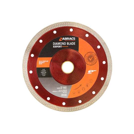 Large 180mm Abracs yellow diamond blade for clean cuts in tile and porcelain.
