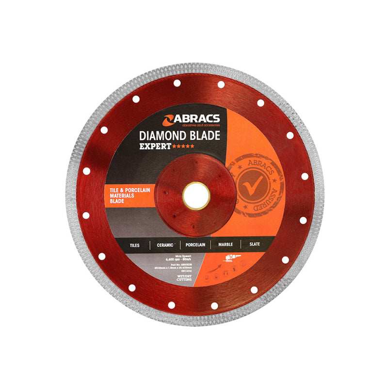 Professional 230mm Abracs diamond blade with a continuous rim for tile and porcelain.