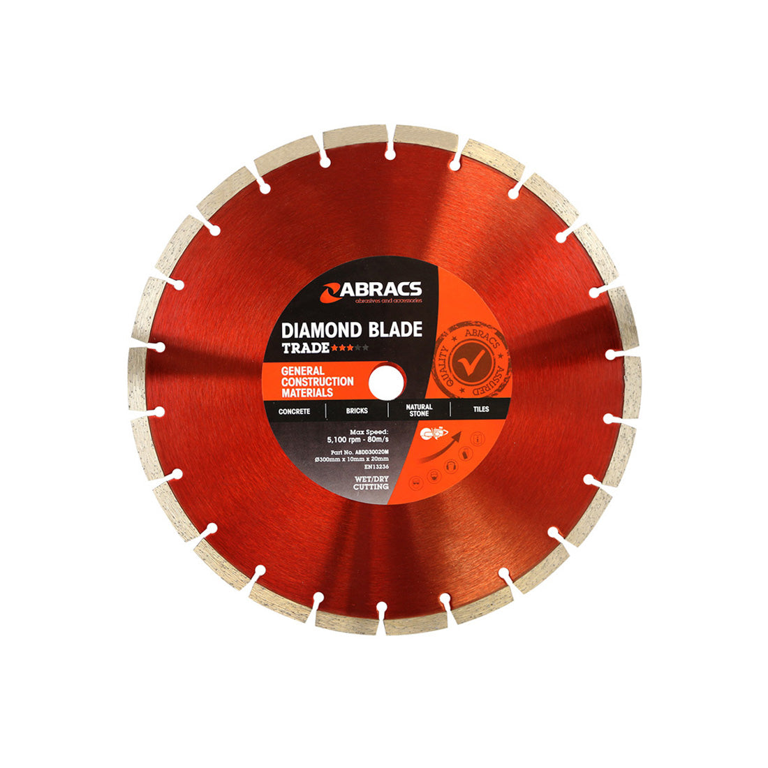 Heavy-duty 300mm Abracs Trade diamond blade for general purpose construction cutting.