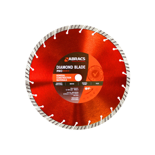 Top-tier 300mm Abracs Pro diamond blade for demanding construction cutting tasks.