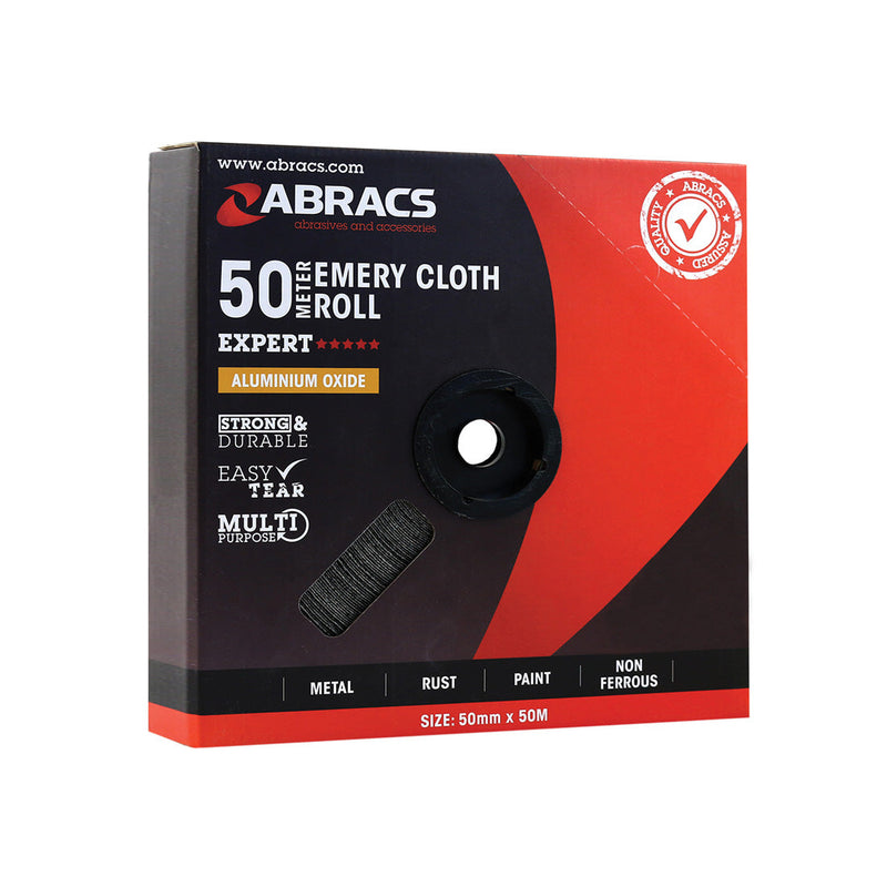 Medium 80 grit emery roll from Abracs, 50mm wide and 50 meters in length.