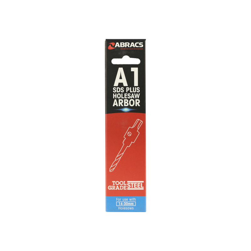 Abracs A1 SDS hole saw arbor with pilot drill for use in SDS-Plus rotary hammers.
