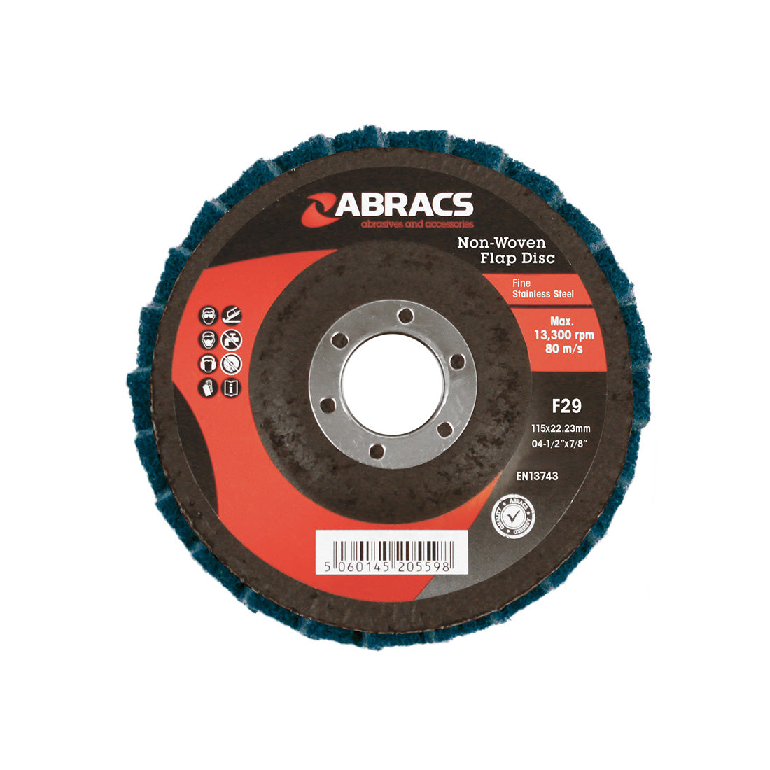 Fine green Abracs Polirico 115mm non-woven flap disc for polishing and finishing.