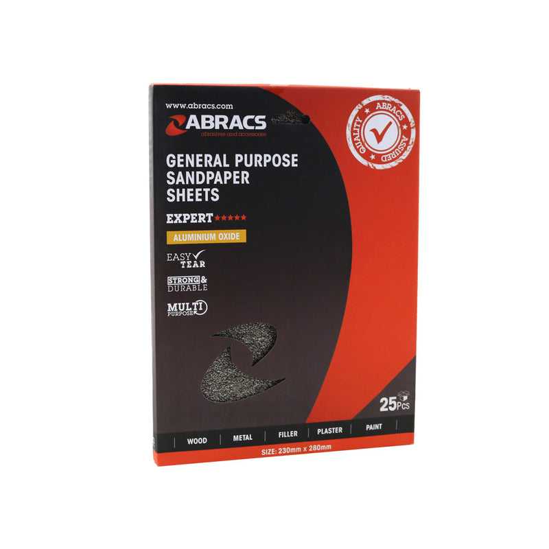 A single sheet of Abracs 230 x 280mm sandpaper with a coarse 40 grit.