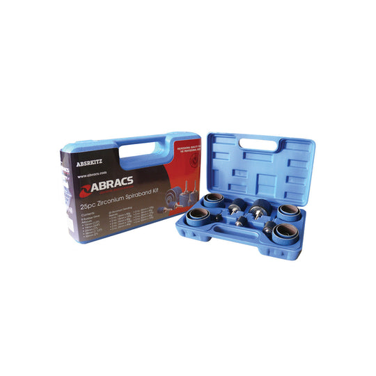 Abracs 25-piece zirconium spiraband kit with various grits and rubber holders.