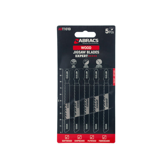 Set of 5 Abracs jigsaw blades with 40mm teeth for deep, clean cuts in wood.