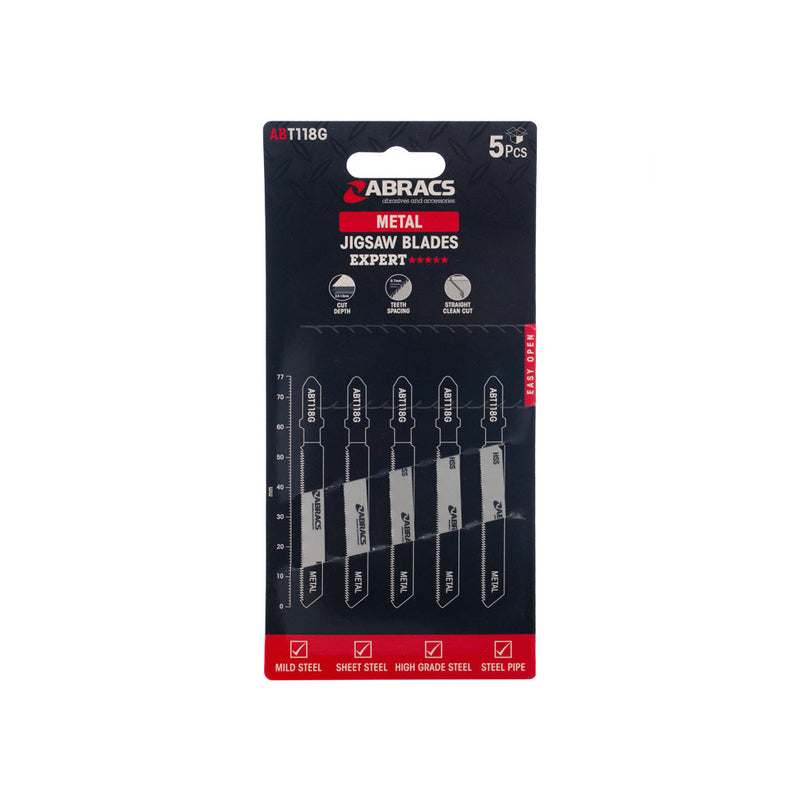 Pack of 5 Abracs jigsaw blades with very fine 0.7mm teeth for thin sheet metal.