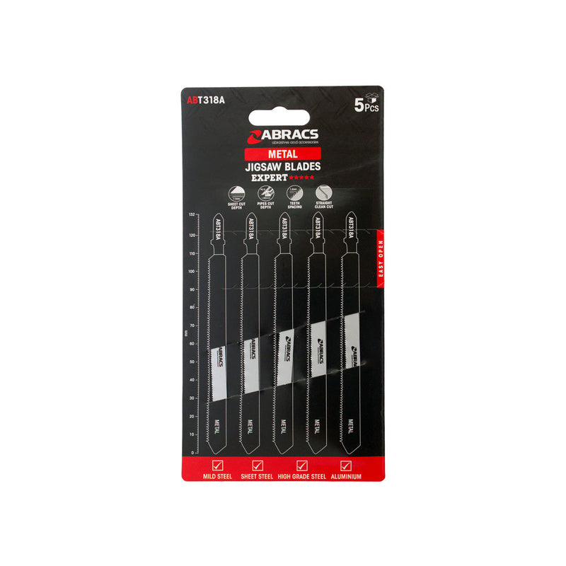 Abracs 5-pack of long-life jigsaw blades with 1.2mm teeth for standard metal.