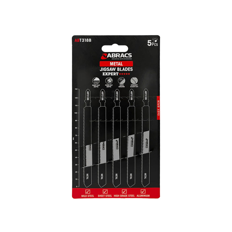 5-piece set of Abracs jigsaw blades with 2.0mm teeth for thick metal cutting.