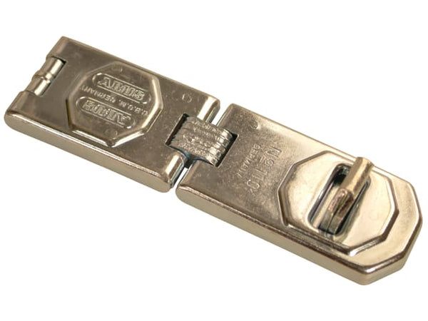Carded ABUS 110/155SC hasp and staple with tough steel construction for weather resistance.