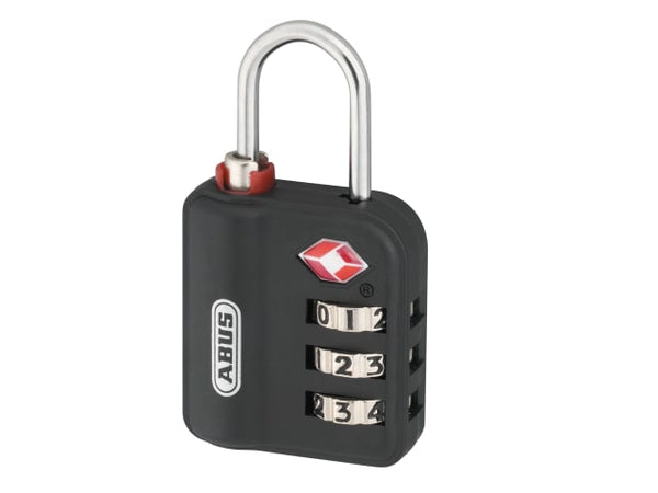 Black ABUS 147TSA 30mm combination luggage padlock, TSA-approved for hassle-free travel security.