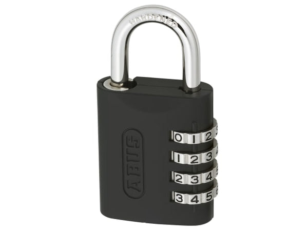 ABUS 158KC/45 combination padlock with a 4-digit dial and a master key override function for convenience.