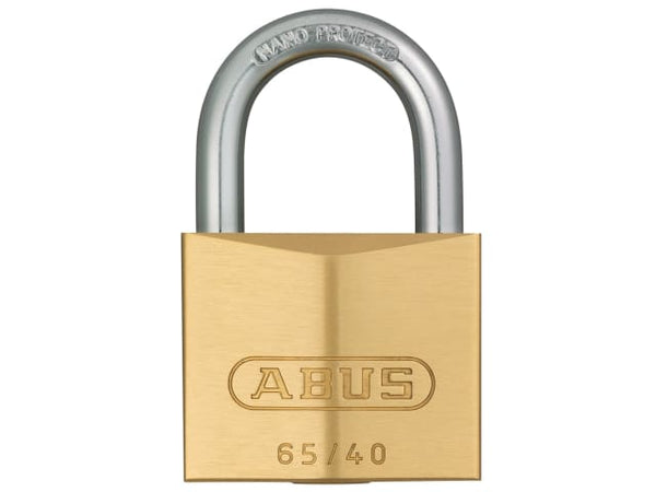The popular ABUS 65/40 brass padlock, known for its reliability and durability.
