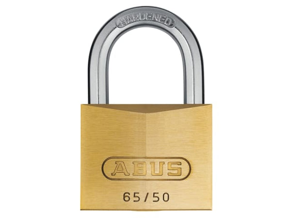 ABUS 65/50 brass padlock, a 50mm lock with a precision pin cylinder for security.