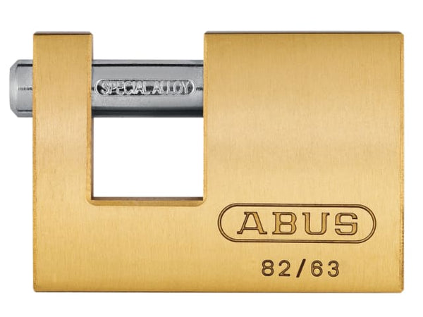 Carded ABUS 82/63C Monoblock shutter padlock with a solid brass body.