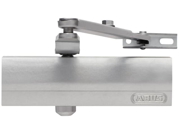 Silver ABUS AC7023 overhead door closer with adjustable closing speed and latching action.