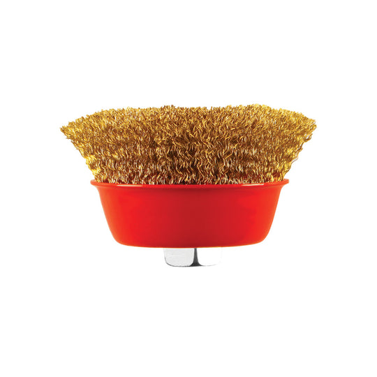 Abracs 100mm crimped wire cup brush with M14 thread for angle grinders.